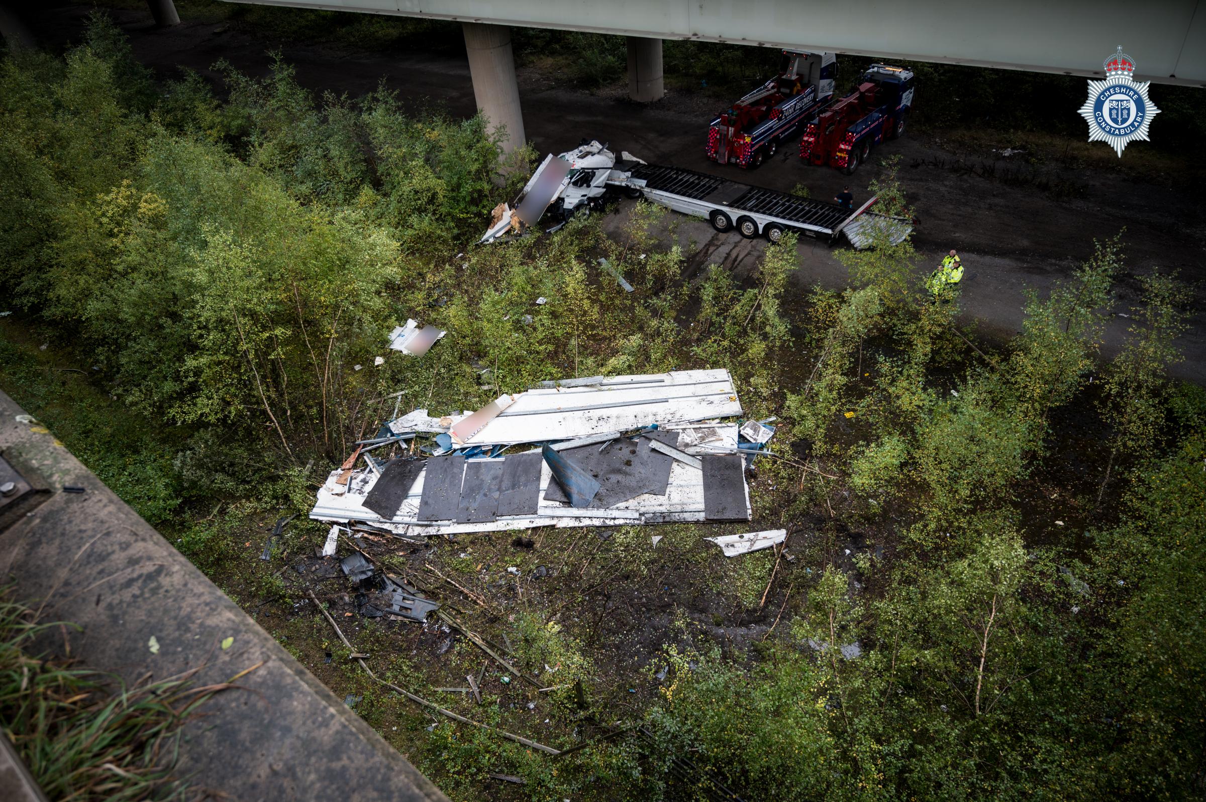 Cheshire Police has released these photos showing the damaged lorry